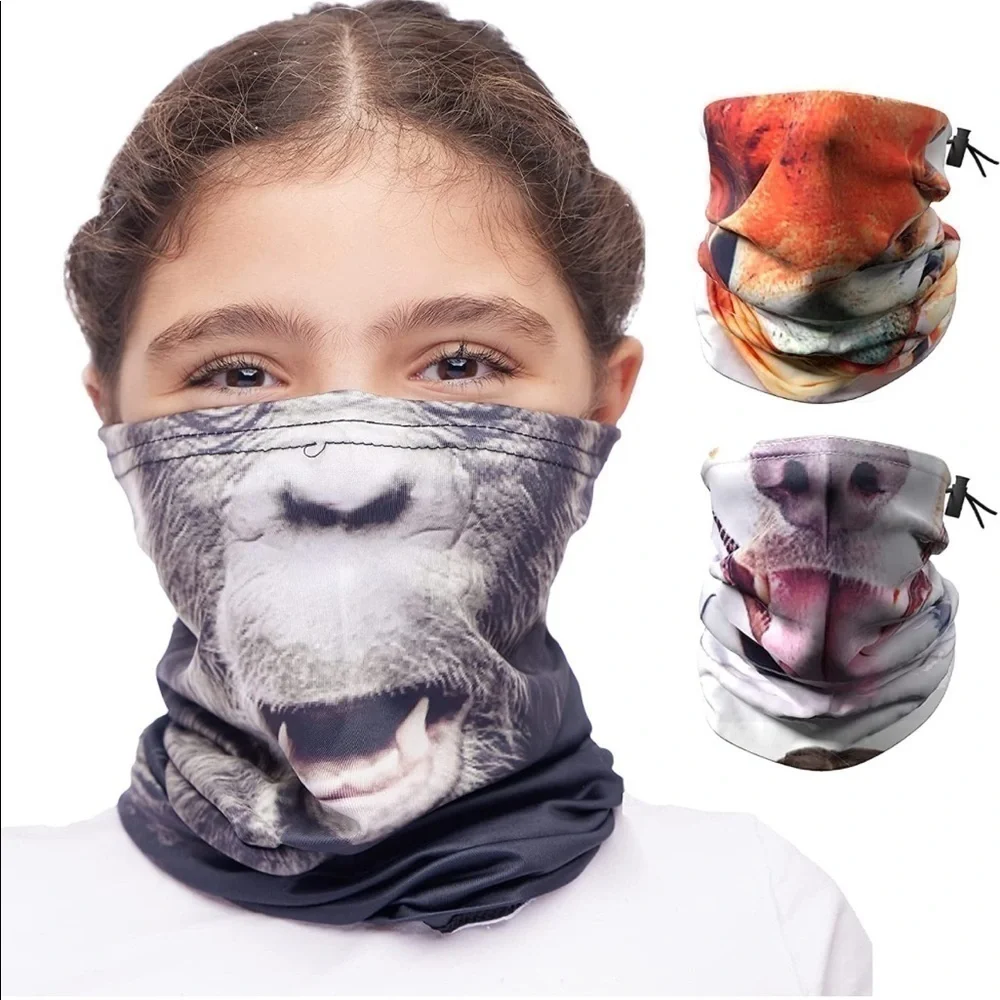 Brand New Set of 3 Kids Neck Gaiters Animal Masks Breathable Adjustable Covid